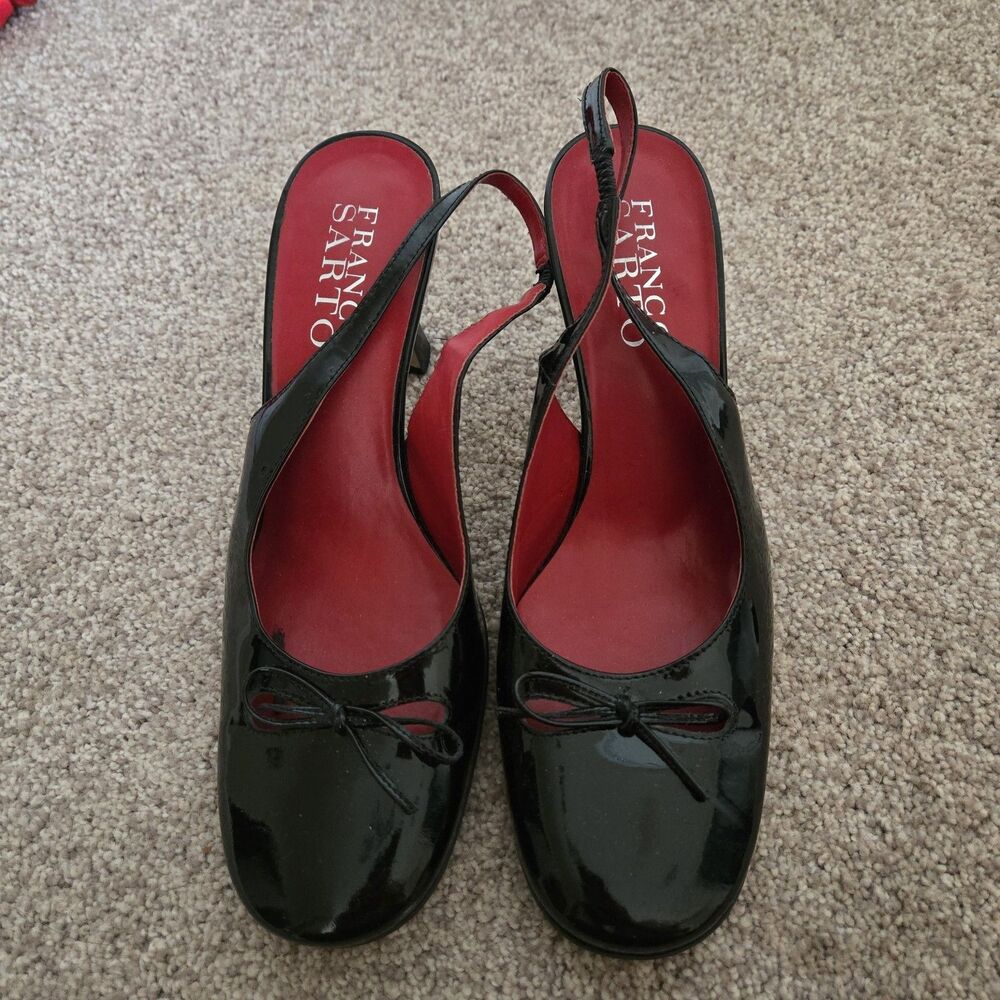 Franco Sarto Vintage Black And Red Heel With Bow Size 7.5